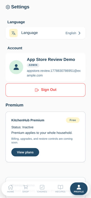 FullHouse Settings screen